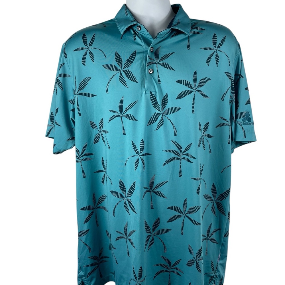Devereux Papu‎ Bay Teal Palm Tree Golf Polo Shirt, Size L